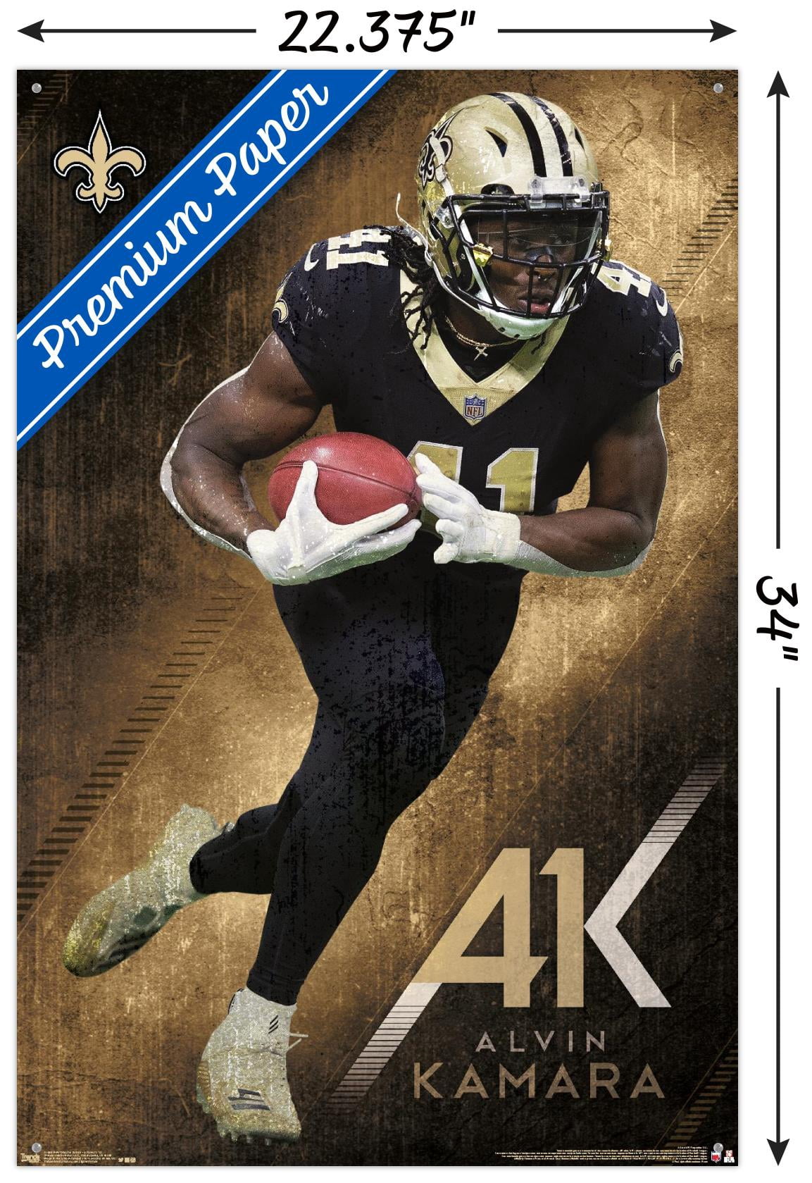 NFL New Orleans Saints - AlVin Kamara 19 Wall Poster with Push Pins, 22.375" x 34"