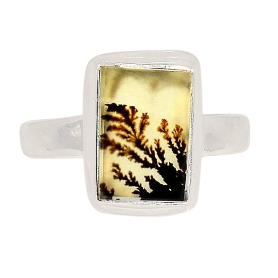 Natural Famous Shazar Stone, Dendritic Agate 925 Silver Ring s.6 ALLR-19721