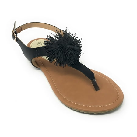 

Victoria K Women s PomPom With Side Buckle Sandals