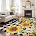 thumbnail image 3 of Rectangle Area Rugs 5 x 8 Ft, Sunflowers Non-Slip Residential Carpet, Yellow Flowers Butterfly Farmhouse Black Plaid Indoor Crawling Mats Runner Rugs for Living Room/Dining Room/Bedroom, 3 of 9