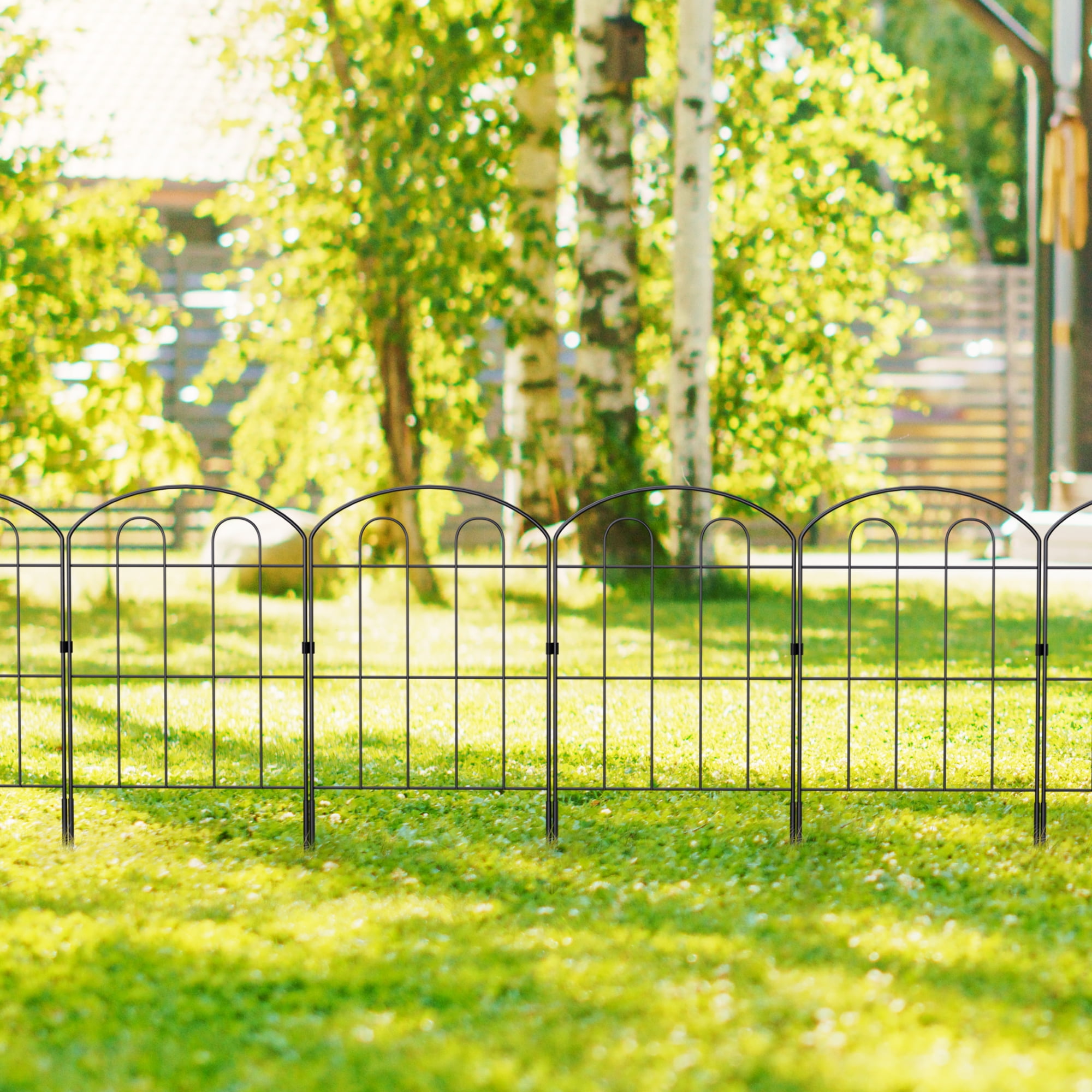 20-Pack Double-Arched Window Garden Fence 21.65FT Total Length, 24in×13in Black Metal Decorative Animal Barrier for Yard Patio Flower Bed