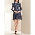thumbnail image 6 of INSPIRE CHIC Women's V Neck Long Sleeves Cinched Waist Half Placket Floral Dress S Navy, 6 of 7