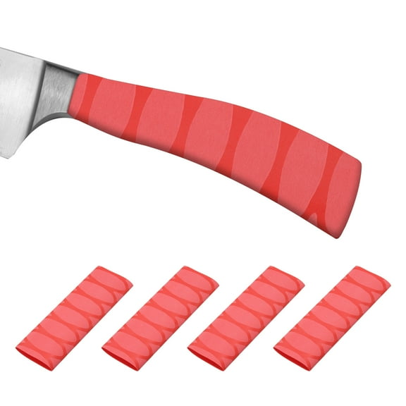 Cutting Knife Handle Heat Shrink Sleeve 1.2x4.9" Chef Cutter Non Slip Wrap, Red Oval Pattern, 4 Pack