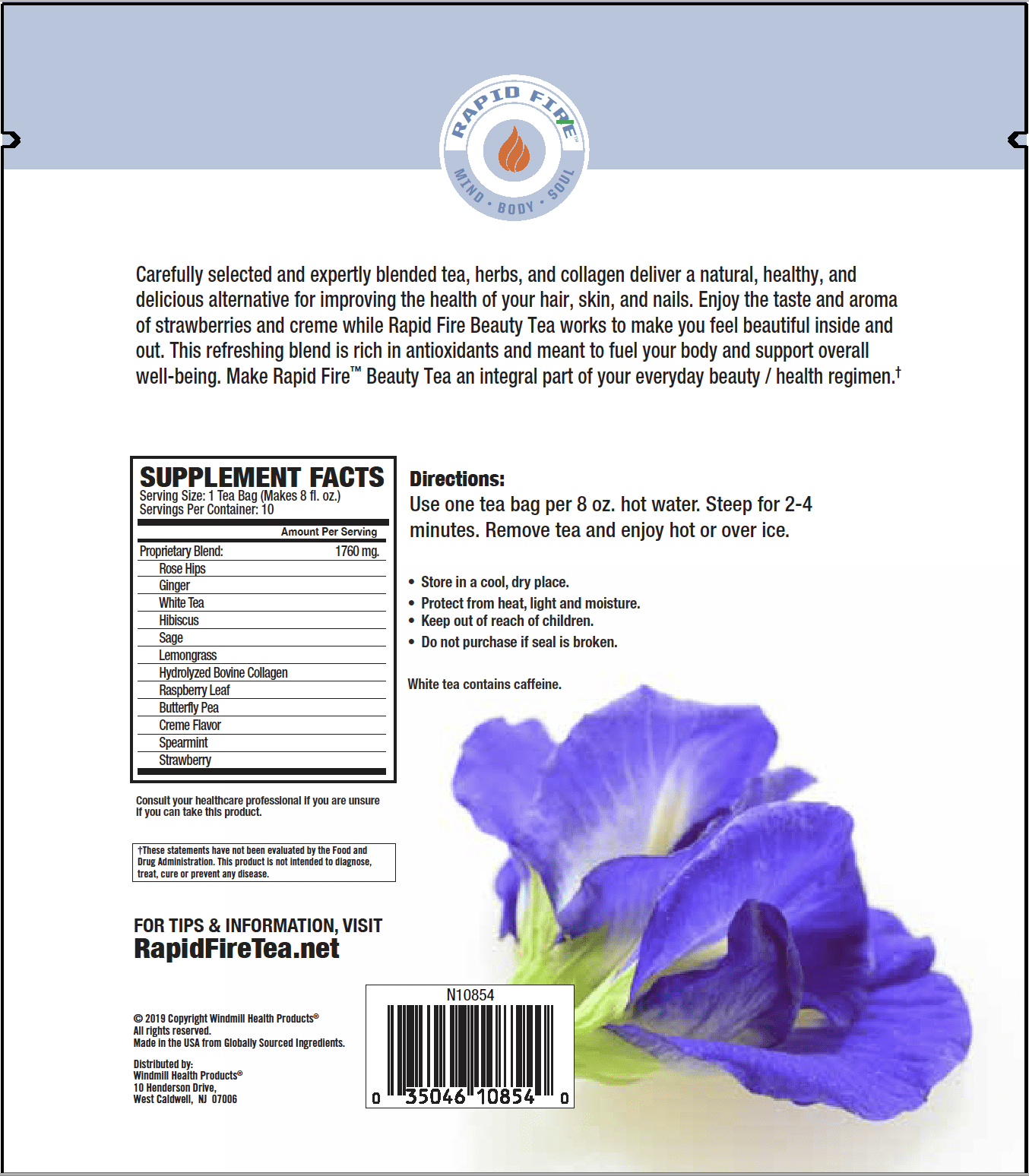 Rapid Fire Beauty Tea with Collagen, 10 Ct