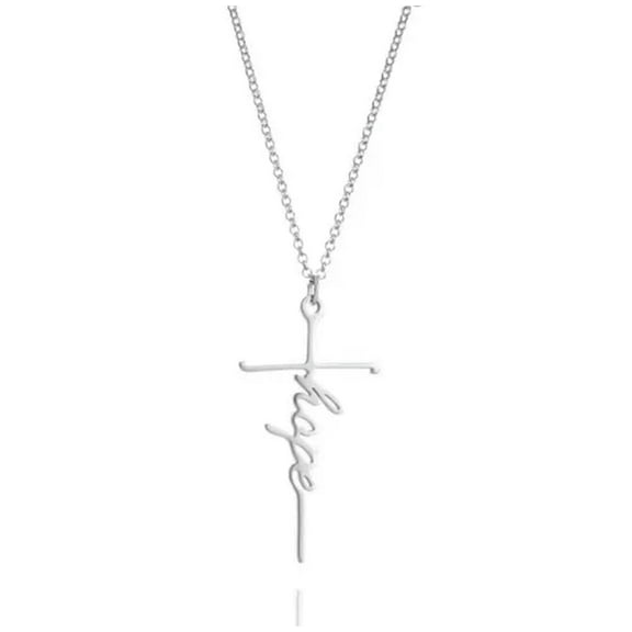 HOOUN Fashion Women Simple Jesus Cross Necklace HOPE Creative Letters Pendant 0417-Silver