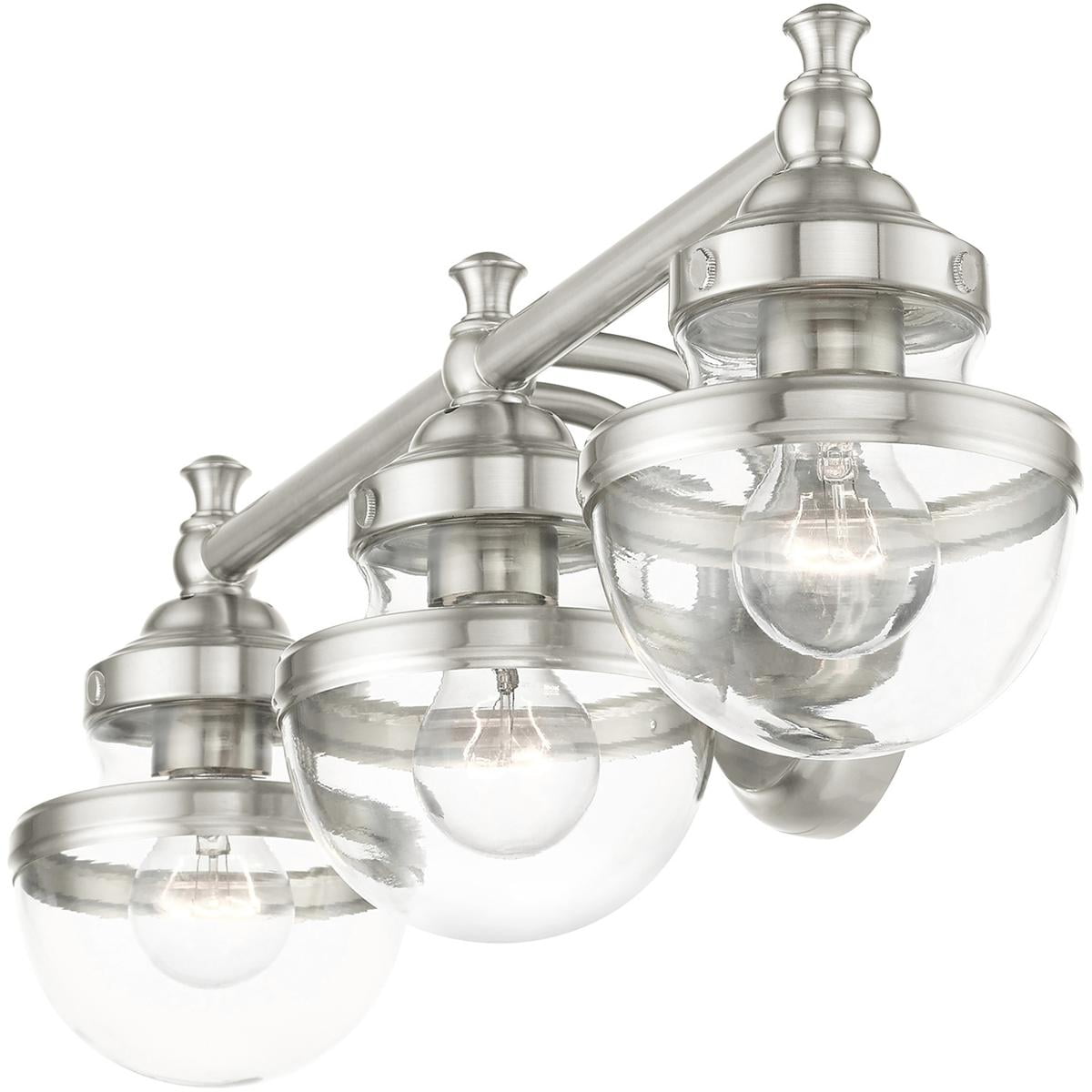 24 inch 3 Light Brushed Nickel Bathroom Vanity light fixture with Hand Blown Clear Glass Shade