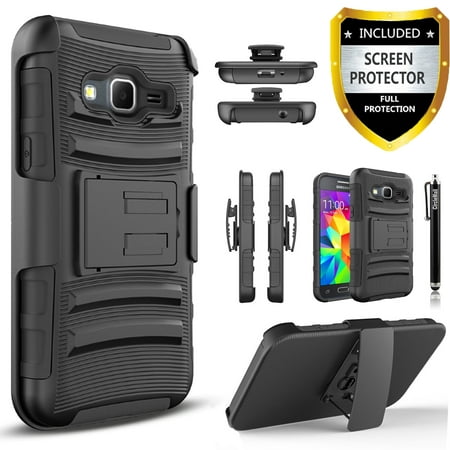 Galaxy Core Prime Case, Galaxy Prevail LTE Case, Dual Layers [Combo Holster] Case And Built-In Kickstand Bundled with [Premium Screen Protector] Hybird Shockproof And Circlemalls Stylus Pen