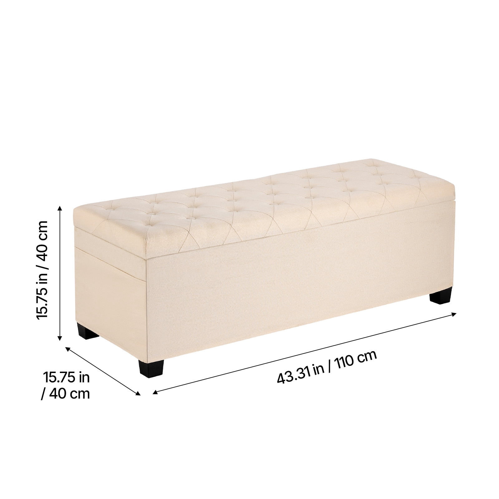 VEVOR Storage Ottoman Bench, Button-Tufted End of Bed Bench with Side Bags, Flip-up Upholstered Storage Chest with Metal Frame, Linen Bed Ottoman for Living Room, Bedroom, Entryway, Office, Beige