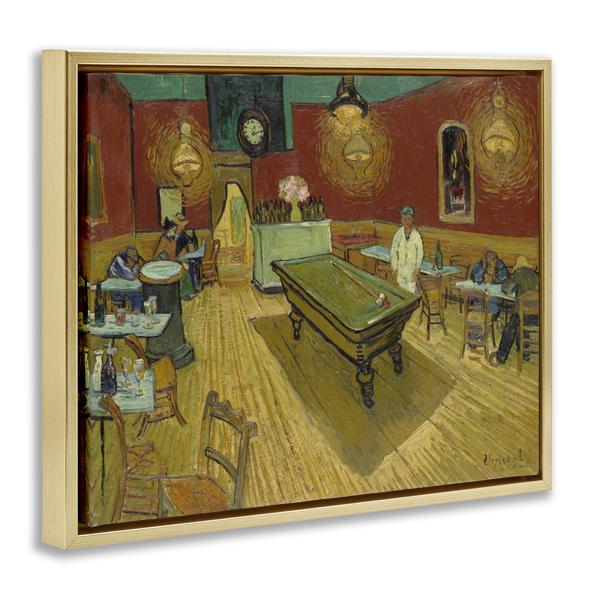 Stupell Industries Van Gogh The Night Café Buildings & Architecture Painting Gold Floater Framed Canvas Art Print Wall Art, 31 x 25