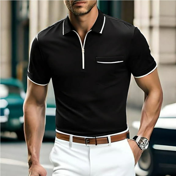 Up to 65% off Shirt Men, Xunlbb Man StreakLapelShort SleevePol ShirtFallowColor ContrastPol Shirt