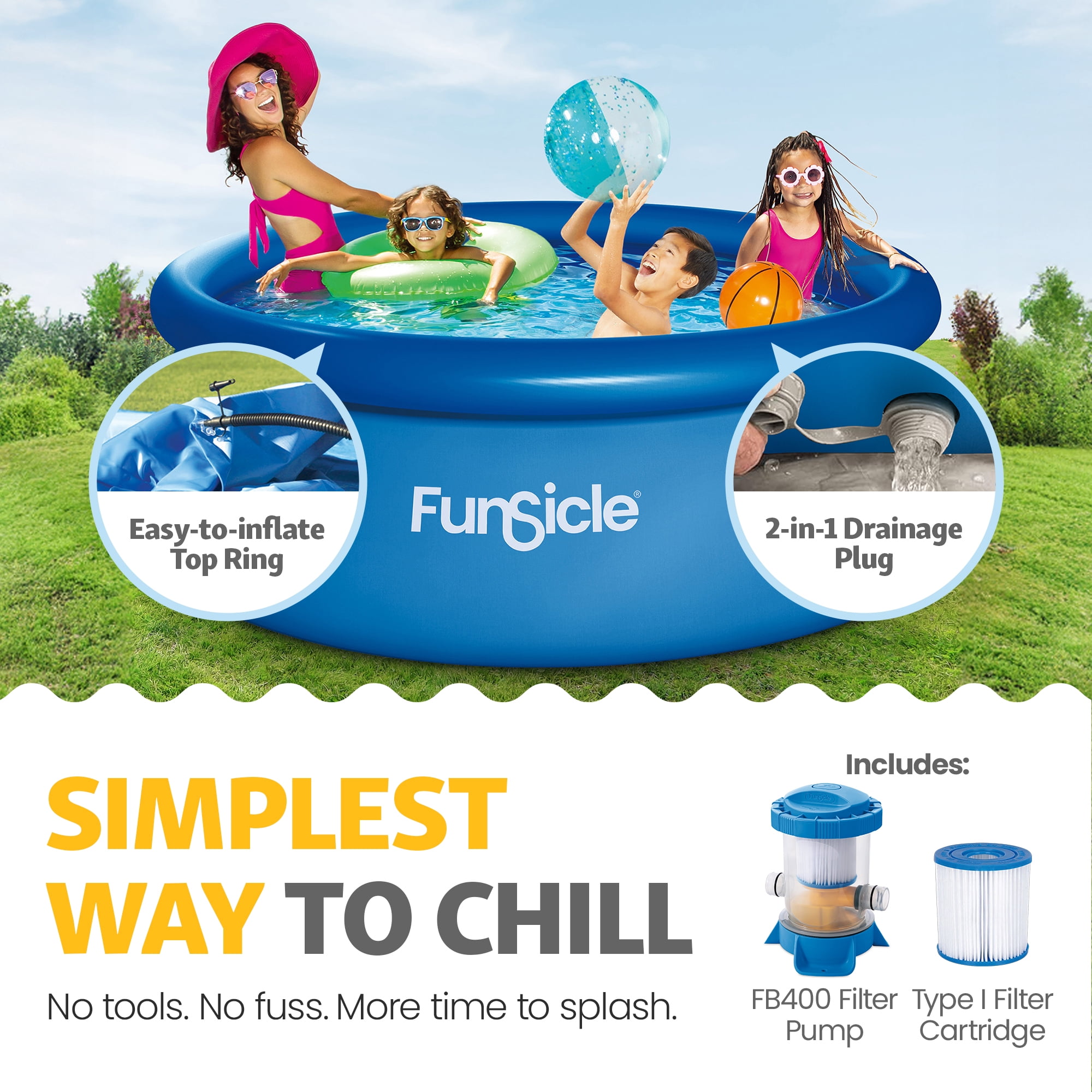 Funsicle QuickSet 8' x 30" Round Inflatable Top Ring Above Ground Swimming Pool Set