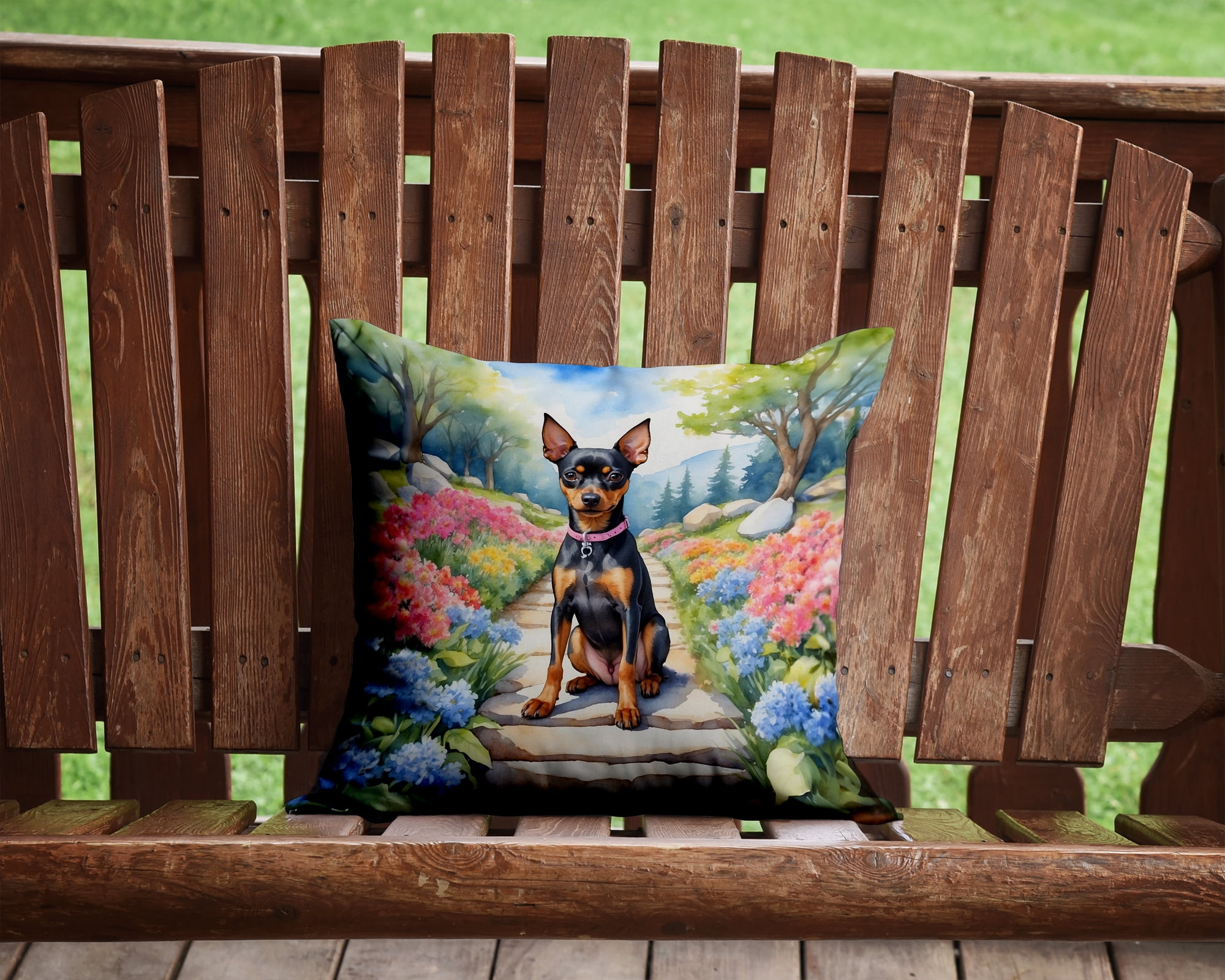 Miniature Pinscher Spring Path Throw Pillow 14 in x 14 in