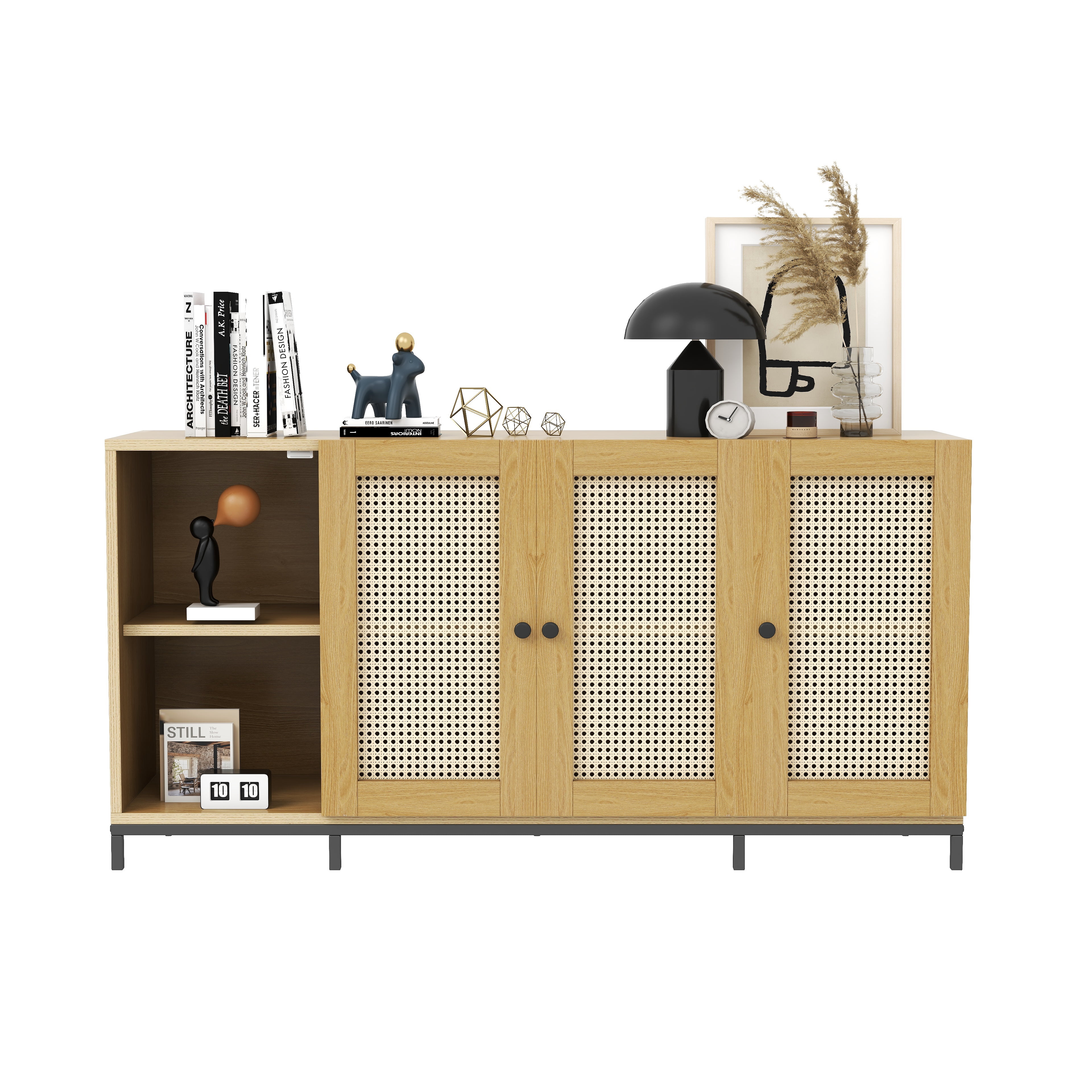 Dextrus Modern 4-Door Wood Sideboard - 59 Inch Width, Great for Storage in Living Areas,Beige