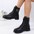 thumbnail image 5 of Willtoo Womens Ankle Boots Buckle Decor Lace Up Side Zipper Booties Low Block Heel Lug Sole Casual Short Boots for Winter Daily Wear, 5 of 6