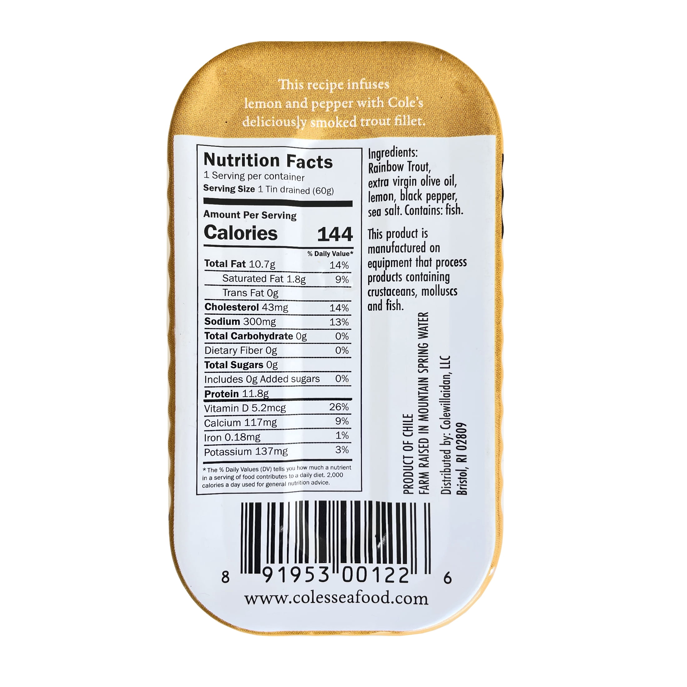 Coles Smoked Trout with Lemon and Cracked Pepper 10 Pack - Fish Fillet, High Protein, Canned, 3.2 oz/Can