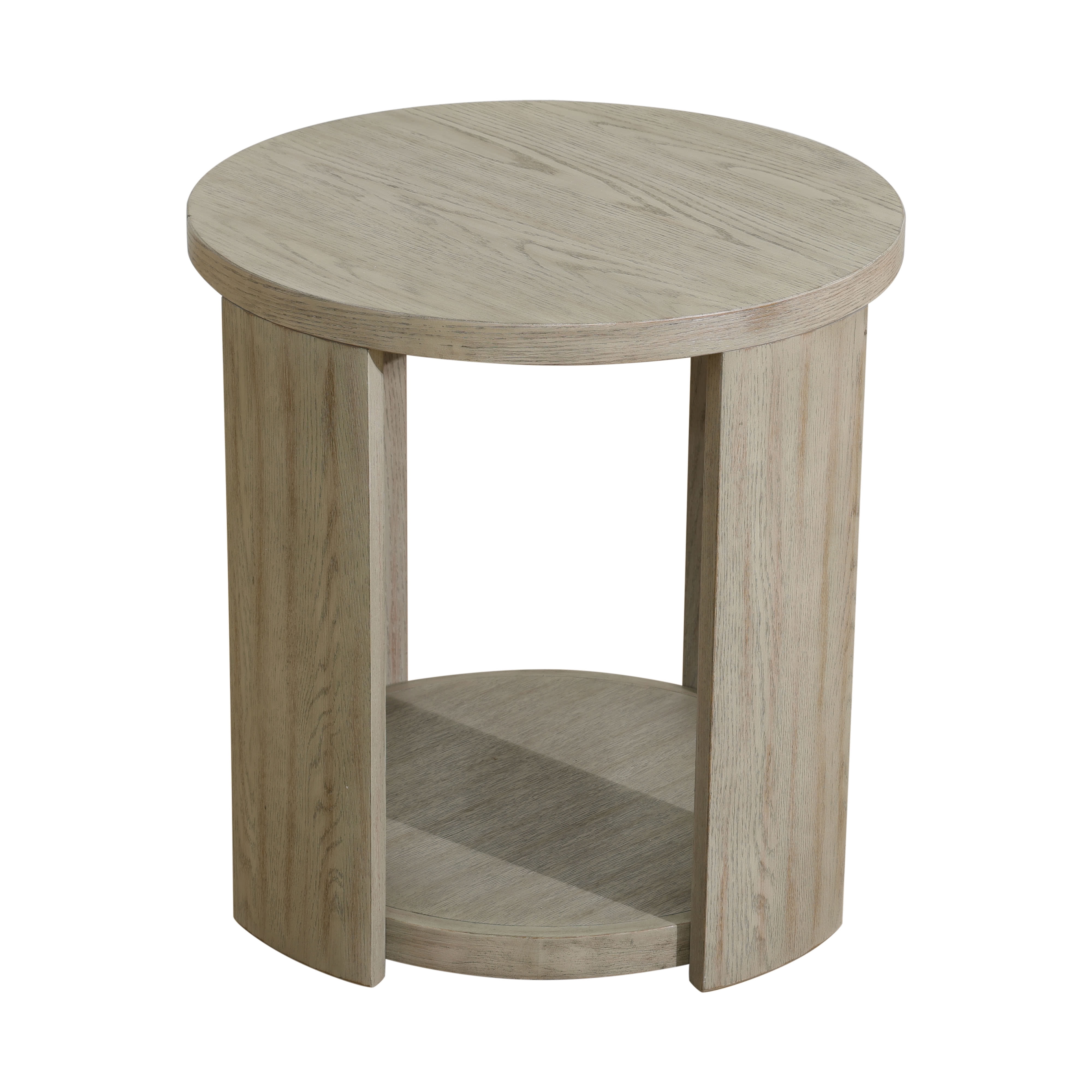 MAYEERTY 24" Round Solid Wood Side Table, Modern Farmhouse End Table with Open Storage Shelf, for Living Room, Bedroom, Small Spaces