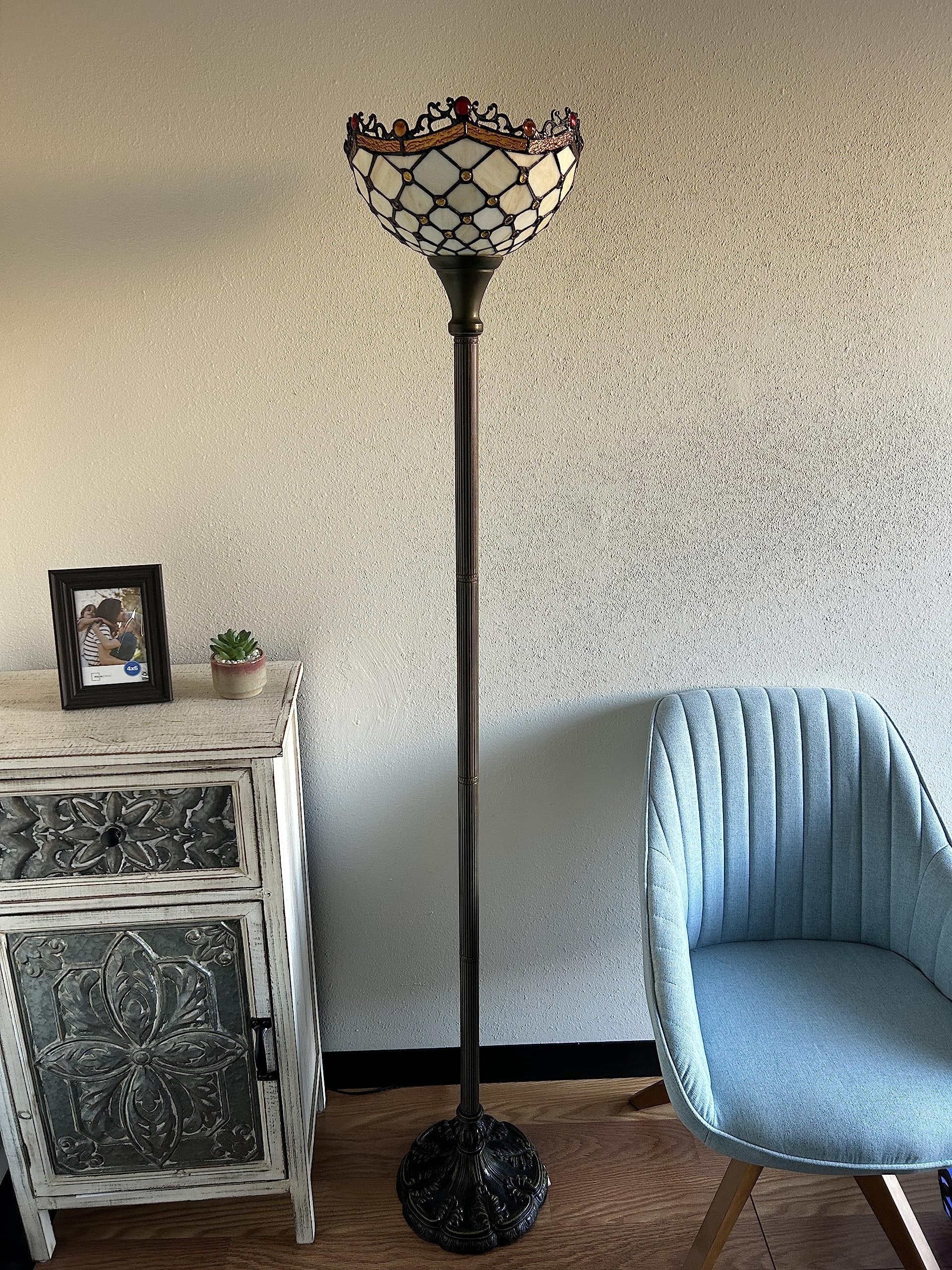 Tiffany Torch Floor Lamp Beige Stained Glass Beans LED Bulb Included for Living Room Dining Room Bedroom Office Hotel 12"W*12"D*66"H