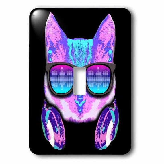 3dRose, Neon Colored Disco Cat with Sun Glasses and Headphones, single toggle switch