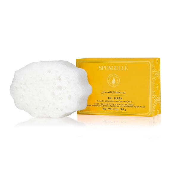 SPONGELLÉ Pedi Buffer with Built-In Cleanser, Exfoliating Soap Sponge, Sweet Patchouli