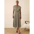 thumbnail image 4 of Green Geometric Print Midi Shirt Dress With V-Neck And Cinched Waist, 4 of 7