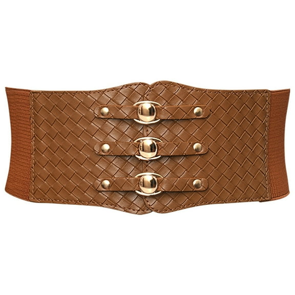 Women Wide Belt Trendy Leather Woven Decorative Elastic Waist Belt