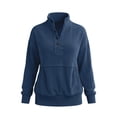 thumbnail image 6 of Ohufall Warm Winter Casual Wear Women's Corduroy Sweatshirt, 1/4 Snap Mock Neck Long Sleeve Oversized Pullover Top With Pockets, 6 of 6
