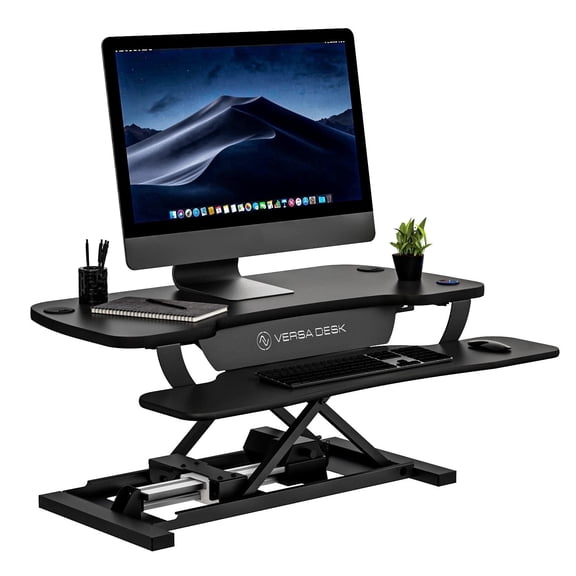 VersaDesk Power Pro Electric Standing Desk Converter - Mdf & Metal, Height Adjustable Sit-Stand Riser with Keyboard Tray, Push Button | Black, 36"x24"