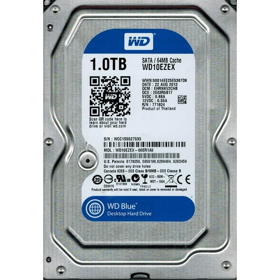 Western Digital WD10EZEX-00ER1A0 1TB 7200RPM 64Cache Internal Hard Drive