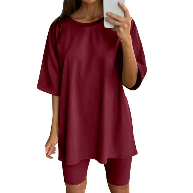 Ketyyh-chn99 Ensembles Détente 2 Pcs pour Femmes Shorts pour Dames Mode d'Été Rayé Haut à Manches Courtes Ensemble Costume Vin,3TG