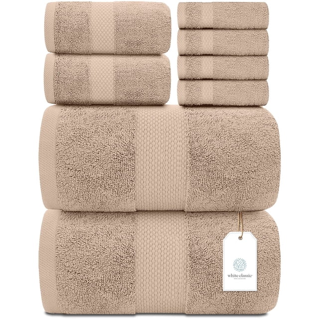 Juego de toallas White Classic Luxury 100% algodón turco, 8 piezas