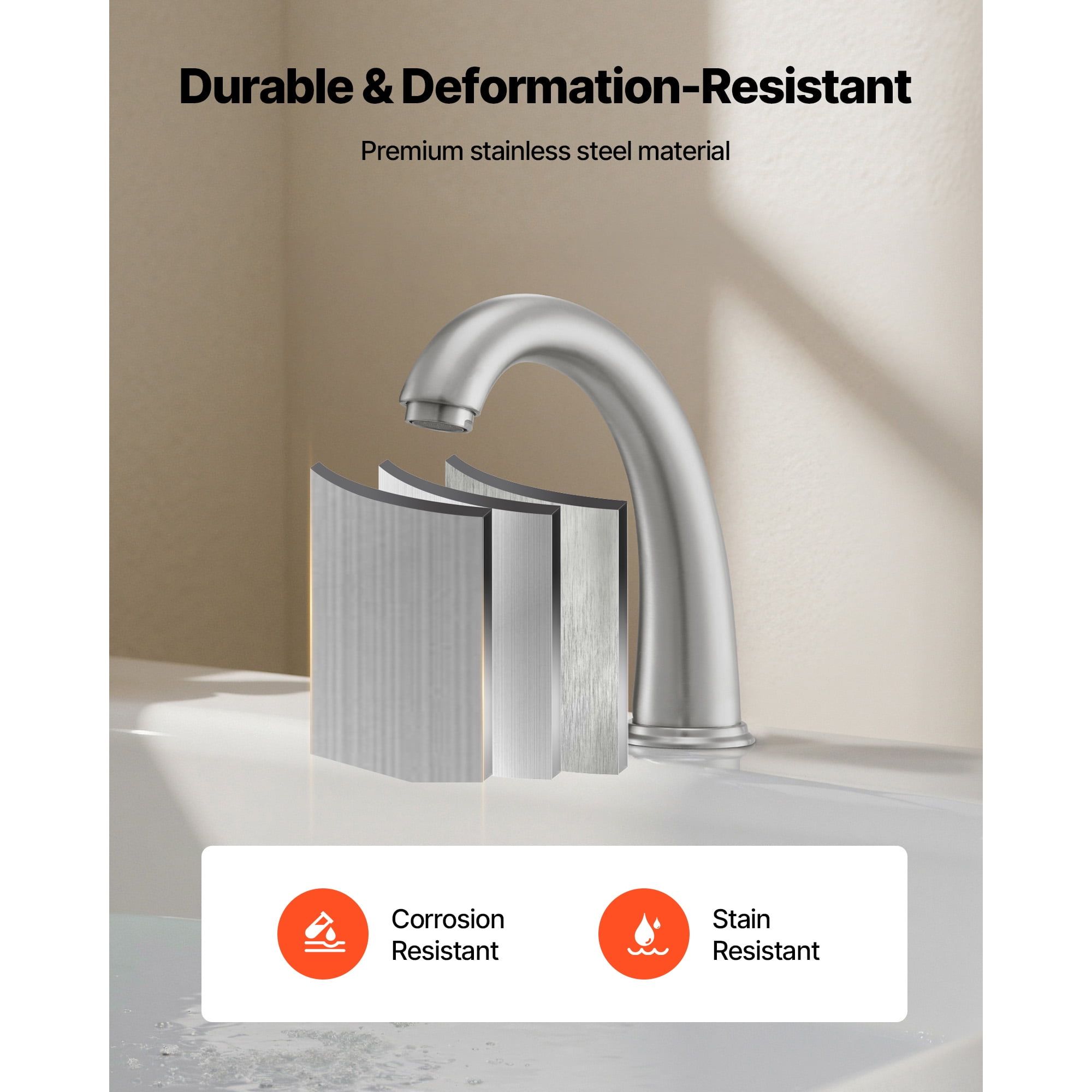 KFFKFF Roman Tub Faucet, 3-Hole Waterfall Bathtub Fixture, Gooseneck Bath Faucet Set with Dual Handles, Deck-Mounted Tub Faucet for Comfortable Bathing, Brushed Stainless Steel, High Arc Design
