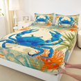 thumbnail image 3 of jejeloiu Blue Crab Pattern Full Size Sheets,Ocean Sea Sealife Bed Sheets,Orange Coral Shell Sheet Sets For Children,Breathable Home Decor,4 Pieces, 3 of 7