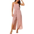 thumbnail image 1 of INSPIRAR CHIC Mono de Verano Casual para Mujeres con Tirantes Espagueti, Sin Mangas, Cuello en V, Cintura con Cinta, Pierna Ancha, Color Rosa Polvoriento, Talla L, 1 of 6
