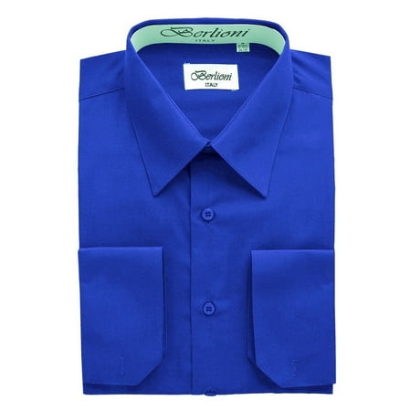 Berlioni Italy Men's Convertible Cuff Solid Dress Shirt (Best Dressed Italian Man)