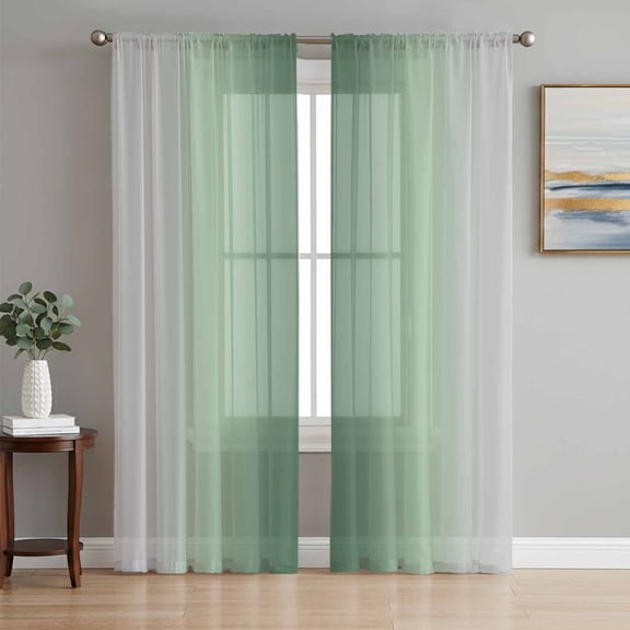 Sage Green Grey Ombre Sheer Curtains 108 Inch Length 2 Panels Set Window Treatments, Farmhouse Gradient Minimalist Rod Pocket Semi Curtains for Living Room/Bedroom/Kitchen Décor, 104"W x 108"L