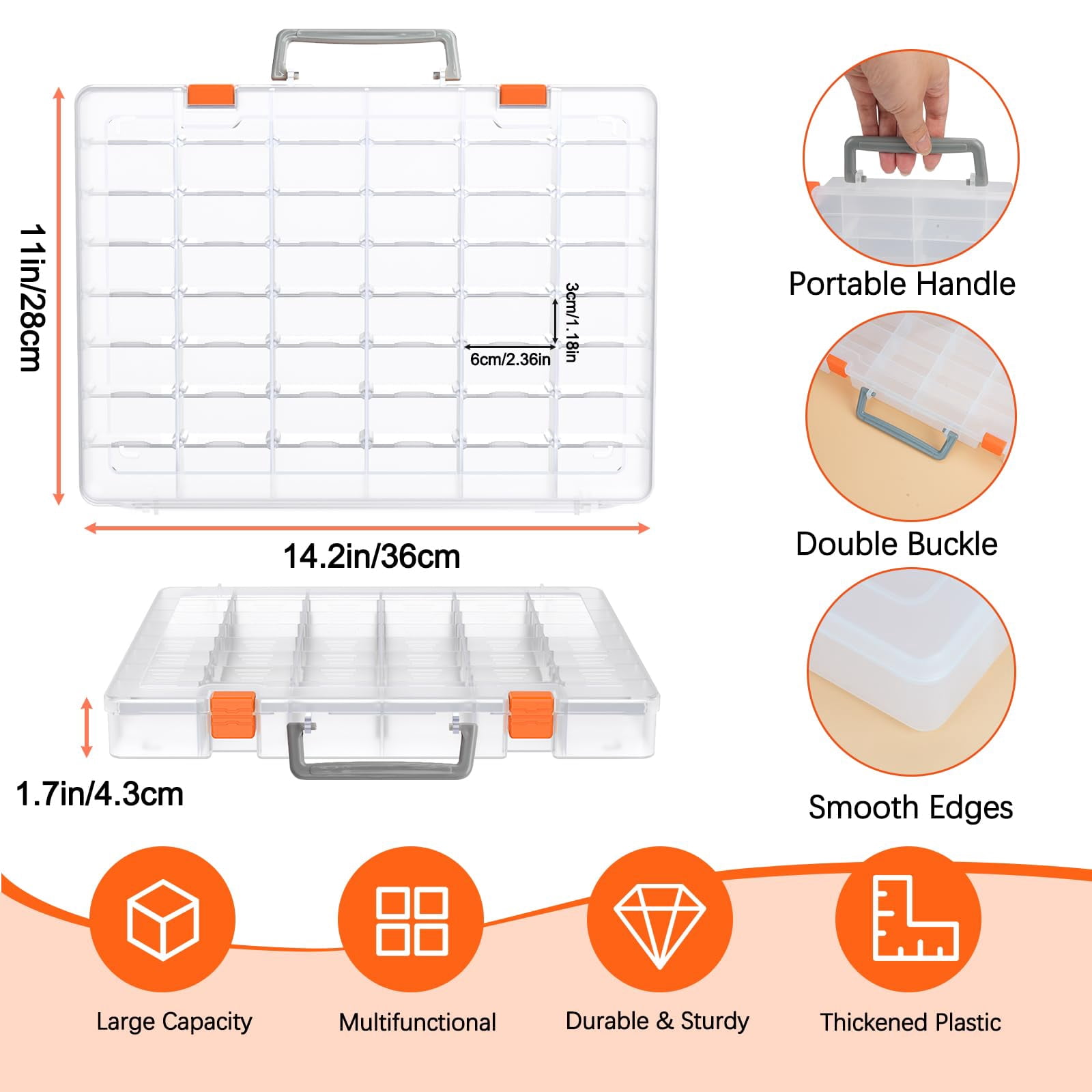 48 Grids Large Plastic Organizer Box With Adjustable Dividers  Beads Storage Containers Compartment Tackle Case For Crafts Hobby Small Parts Fishing Seeds (transparent)