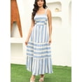 thumbnail image 2 of Women's Flattering Blue White Striped Cami Dress Tiered Ruffle Square Neck Sleeveless Brunch Beach Casual Summer Maxi Dress, 2 of 7