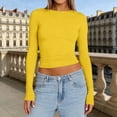 thumbnail image 2 of TIANZEN Women Long Sleeve Shirt Basic Crop Top Fashion Underwear Layer Slim Top Tunic Raglan, 2 of 4