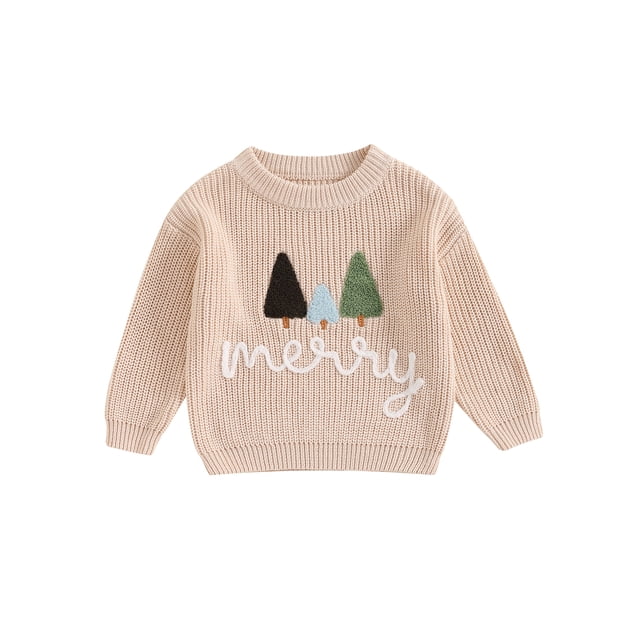Gupgi Chandails de Noël pour Bébé Garçon Fille Tricot d'Hiver Pull à Manches Longues Col Rond Broderie Lettre