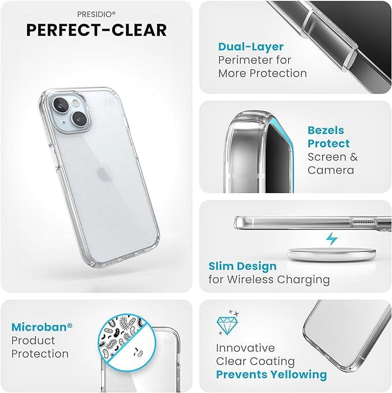 Speck Presidio Perfect-Clear Case for Apple iPhone 15 / 14 / 13 - Clear