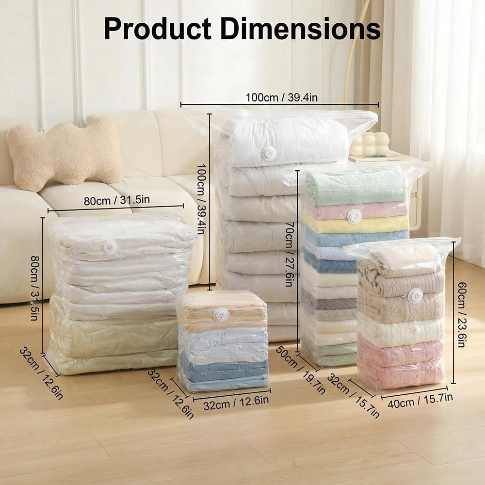 Extra Large Vacuum Storage Bag, Cube Vacuum Seal Bags for Comforters Blankets Bedding Clothing, Space Saver Closet Storage Bags Waterproof Reusable (S+M)