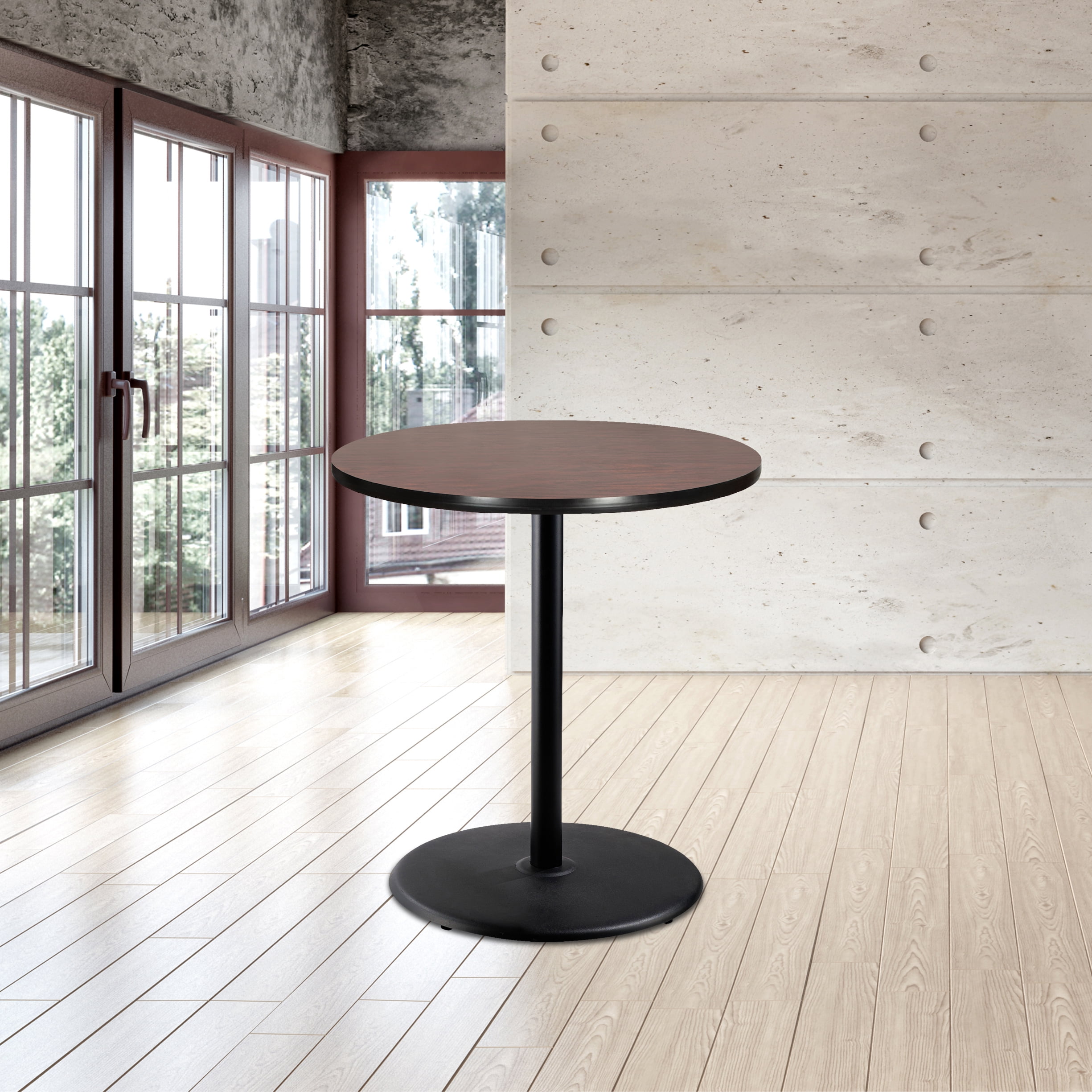 Hampden Furnishings Bennet Collection Steel Frame 36" Round Top, Round Base, 42" Height, Cafe Table, Black Frame/Mahogany Top