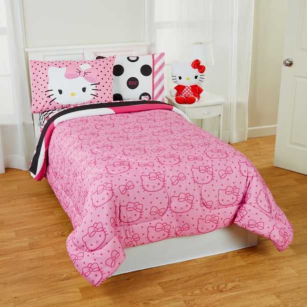 Custom hello kitty bedroom set Hello Kitty Dots Beautiful Twin Full Reversible Bedding Comforter Set 1 Each Walmart Com