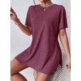 thumbnail image 6 of Women'S 2 Pieces Short Sleeve Lounge Sets Oversized T-Shirts and Biker Shorts Wine Red S, 6 of 7