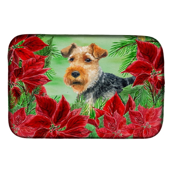 Welsh Terrier Poinsettas Dish Drying Mat