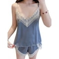 thumbnail image 2 of Zupora Womens Sleepwear Set Satin Silk Like Sleeveless V Neck Lace Trim Spaghetti Straps Camisole Tank Top Vest Blouse + Shorts Soft Comfy Pajamas Lounge Pjs Nightshirts Suit Outfits, 2 Pcs, S-XL, 2 of 3