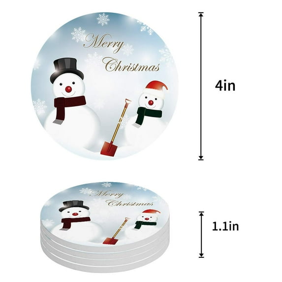 FMSHPON Merry Christmas Santa Claus Set of 8 Round Coaster for Drinks, Absorbent Ceramic Stone Coasters Cup Mat with Cork Base for Home Kitchen Room Coffee Table Bar Decor