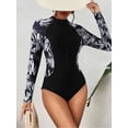 thumbnail image 4 of Anwell Womens Zipper One Piece Swimsuit High Cut Rash Guard Long Sleeve Swimwear UPF 50+, 4 of 5