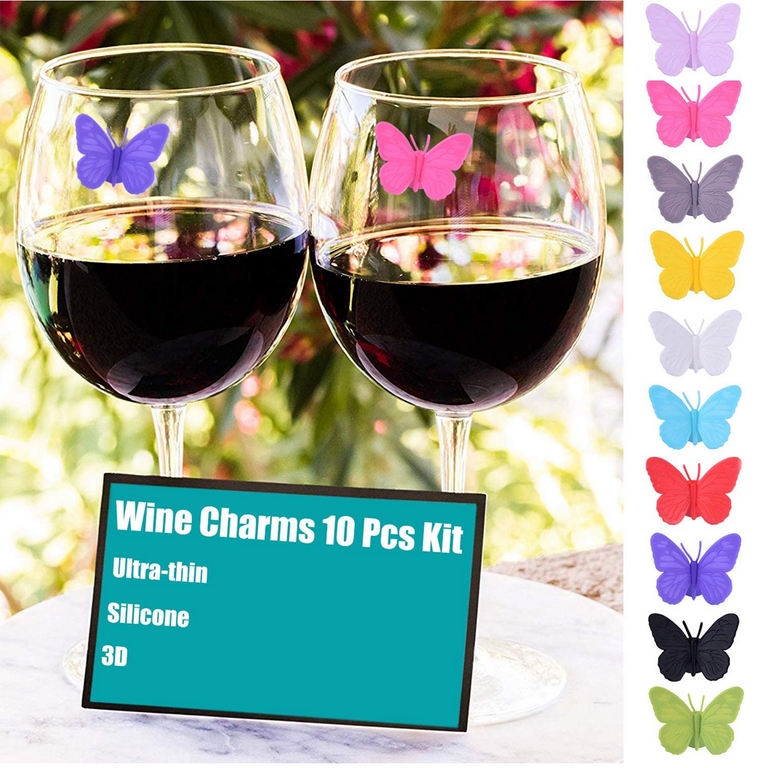 6pcs/set Creative Cute Wine Glass Charm Suction Butterfly Decorative Wine  Glass Marker Wine Glass Tag Bar Accessories Decor