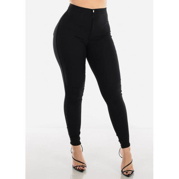 Moda Xpress - Womens Skinny Pants High Waisted Jegging Black 10375B ...